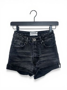 One Teaspoon Harlets Black High-Rise Rolled Hem Denim Shorts